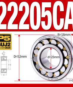 Vòng bi cà na tự lựa 2 dãy - bạc đạn cà na 22205CA/W33 (Có rãnh bôi trơn - lồng cách bi Đồng - kt 25*52*18 mm)