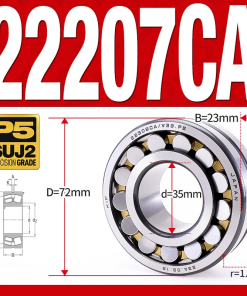 Vòng bi cà na tự lựa 2 dãy - bạc đạn cà na 22207CA/W33 (Có rãnh bôi trơn - lồng cách bi Đồng - kt 35*72*23 mm)