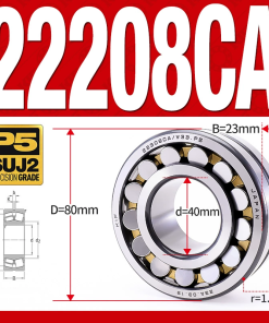 Vòng bi cà na tự lựa 2 dãy - bạc đạn cà na 22208CA/W33 (Có rãnh bôi trơn - lồng cách bi Đồng - kt 40*80*23 mm)