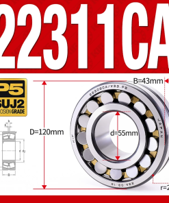 Vòng bi cà na tự lựa 2 dãy - bạc đạn cà na 22311CA/W33 (Có rãnh bôi trơn - lồng cách bi Đồng - kt 55*120*43 mm)