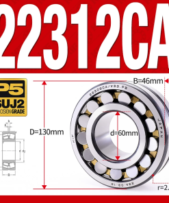 Vòng bi cà na tự lựa 2 dãy - bạc đạn cà na 22312CA/W33 (Có rãnh bôi trơn - lồng cách bi Đồng - kt 60*130*46 mm)