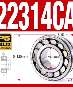 Vòng bi cà na tự lựa 2 dãy - bạc đạn cà na 22314CA/W33 (Có rãnh bôi trơn - lồng cách bi Đồng - kt 70*150*51 mm)