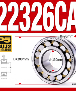 Vòng bi cà na tự lựa 2 dãy - bạc đạn cà na 22326CA/W33 (Có rãnh bôi trơn - lồng cách bi Đồng - kt 130*280*93 mm)