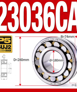 Vòng bi cà na tự lựa 2 dãy - bạc đạn cà na 23036CA/W33 (Có rãnh bôi trơn - lồng cách bi Đồng - kt 180*280*74 mm)