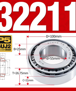 Vòng bi côn 1 dãy bi - bạc đạn bánh xe 32211 (Kích thước -  55*100*26,75 mm)