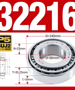 Vòng bi côn 1 dãy bi - bạc đạn bánh xe 32216 (Kích thước -  80*140*35,25 mm)