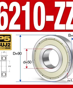 Vòng bi - bạc đạn 6210-ZZ  (Phớt cao su - 50*90*20 mm)