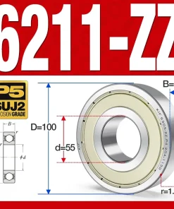 Vòng bi - bạc đạn 6211-ZZ  (Phớt cao su - 55*100*21 mm)