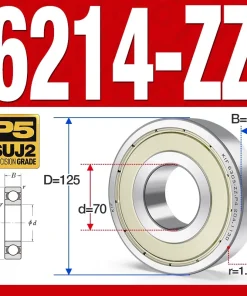 Vòng bi - bạc đạn 6214-ZZ  (Phớt cao su - 70*125*24 mm)