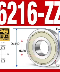 Vòng bi - bạc đạn 6216-ZZ  (Phớt cao su - 80*140*26 mm)