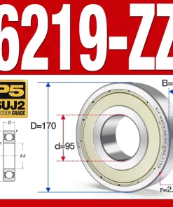 Vòng bi - bạc đạn 6219-ZZ  (Phớt cao su - 95*170*32 mm)