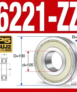 Vòng bi - bạc đạn 6221-ZZ  (Phớt cao su - 105*190*36 mm)