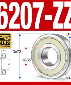 Vòng bi - bạc đạn 6207-ZZ  (Phớt cao su - 35*72*17 mm)