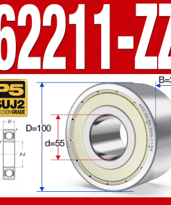 Vòng bi - bạc đạn 62211-ZZ (Bi cầu 2 dãy - Phớt kim loại - 55*100*25 mm)