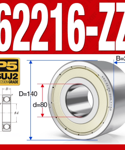 Vòng bi - bạc đạn 62216-ZZ (Bi cầu 2 dãy - Phớt kim loại - 80*140*26 mm)
