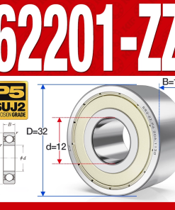 Vòng bi - bạc đạn 62201-ZZ (Bi cầu 2 dãy - Phớt kim loại - 12*32*14 mm)