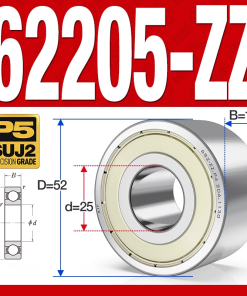 Vòng bi - bạc đạn 62205-ZZ (Bi cầu 2 dãy - Phớt kim loại - 25*52*18 mm)