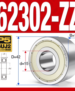 Vòng bi - bạc đạn 62302-ZZ (Bi cầu 2 dãy - Phớt kim loại - 15*42*17 mm)
