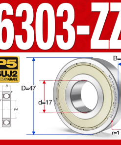 Vòng bi - bạc đạn 6303-ZZ  (Phớt cao su -  17*47*14 mm)