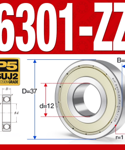 Vòng bi - bạc đạn 6301-ZZ  (Phớt cao su -  12*37*12 mm)