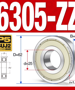 Vòng bi - bạc đạn 6305-ZZ  (Phớt cao su -  25*62*17 mm)