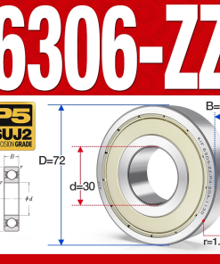 Vòng bi - bạc đạn 6306-ZZ  (Phớt cao su -  30*72*19 mm)
