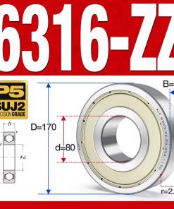 Vòng bi - bạc đạn 6316-ZZ (Phớt kim loại - 80*170*39 mm)