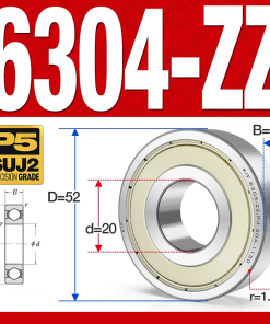 Vòng bi - bạc đạn 6304-ZZ  (Phớt cao su -  20*52*15 mm)