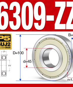 Vòng bi - bạc đạn 6309-ZZ (Phớt kim loại - 45*100*25 mm)