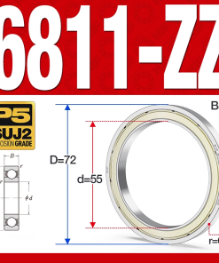 Vòng bi - bạc đạn 6811-ZZ  (Phớt kim loại -  55*72*9 mm)