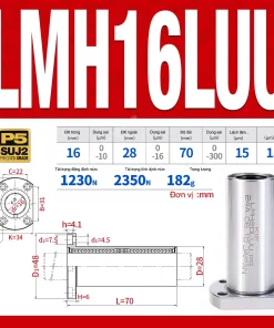 Con trượt tròn mặt bích Oval thân dài LMH20LUU (Bi trượt tròn)