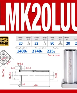 Con trượt tròn mặt bích vuông thân ngắn LMK20UU (Bi trượt tròn)
