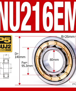 Vòng bi đũa - bạc đạn đũa trụ NU214EM (Trục tự do - lồng cách bi Đồng - kt 70*125*24 mm)