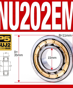 Vòng bi đũa - bạc đạn đũa trụ NU202EM (Trục tự do - lồng cách bi Đồng - kt 5*35*11 mm)