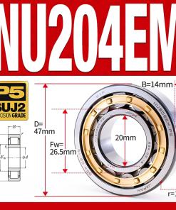 Vòng bi đũa - bạc đạn đũa trụ NU204EM (Trục tự do - lồng cách bi Đồng - kt 20*47*14 mm)
