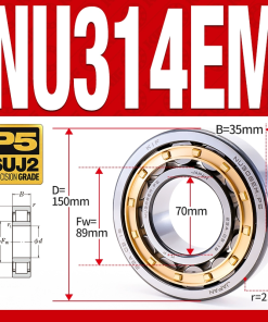Vòng bi đũa - bạc đạn đũa trụ NU314EM (Trục tự do - lồng cách bi Đồng - kt 70*150*35 mm)