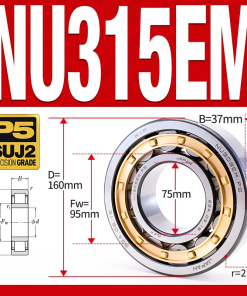 Vòng bi đũa - bạc đạn đũa trụ NU315EM (Trục tự do - lồng cách bi Đồng - kt 75*160*37 mm)