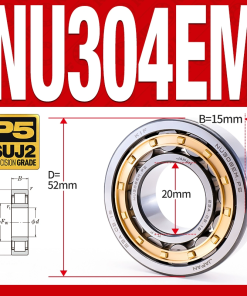 Vòng bi đũa - bạc đạn đũa trụ NU304EM (Trục tự do - lồng cách bi Đồng - kt 0*52*15 mm)