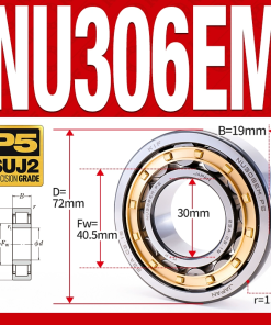 Vòng bi đũa - bạc đạn đũa trụ NU306EM (Trục tự do - lồng cách bi Đồng - kt 30*72*19 mm)