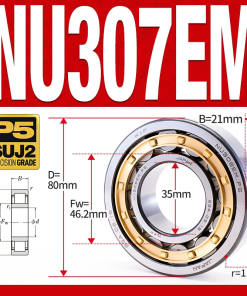 Vòng bi đũa - bạc đạn đũa trụ NU307EM (Trục tự do - lồng cách bi Đồng - kt 35*80*21 mm)