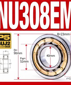 Vòng bi đũa - bạc đạn đũa trụ NU308EM (Trục tự do - lồng cách bi Đồng - kt 40*90*23 mm)