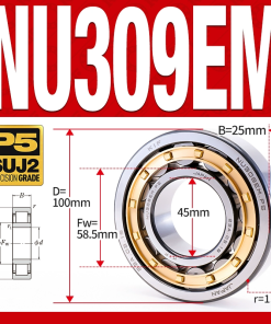 Vòng bi đũa - bạc đạn đũa trụ NU309EM (Trục tự do - lồng cách bi Đồng - kt 5*100*25 mm)