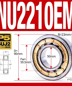 Vòng bi đũa - bạc đạn đũa trụ NU2210EM (Trục tự do - lồng cách bi Đồng - kt 50*90*23 mm)