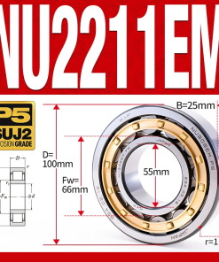 Vòng bi đũa - bạc đạn đũa trụ NU2211EM (Trục tự do - lồng cách bi Đồng - kt 55*100*25 mm)