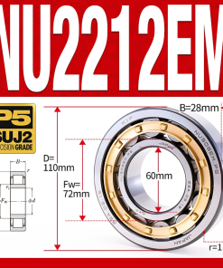Vòng bi đũa - bạc đạn đũa trụ NU2212EM (Trục tự do - lồng cách bi Đồng - kt 60*110*28 mm)