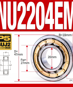 Vòng bi đũa - bạc đạn đũa trụ NU2204EM (Trục tự do - lồng cách bi Đồng - kt 20*47*18 mm)
