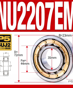 Vòng bi đũa - bạc đạn đũa trụ NU2207EM (Trục tự do - lồng cách bi Đồng - kt 35*72*23 mm)