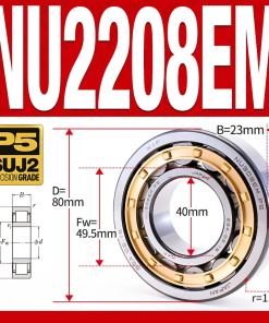 Vòng bi đũa - bạc đạn đũa trụ NU2208EM (Trục tự do - lồng cách bi Đồng - kt 40*80*23 mm)