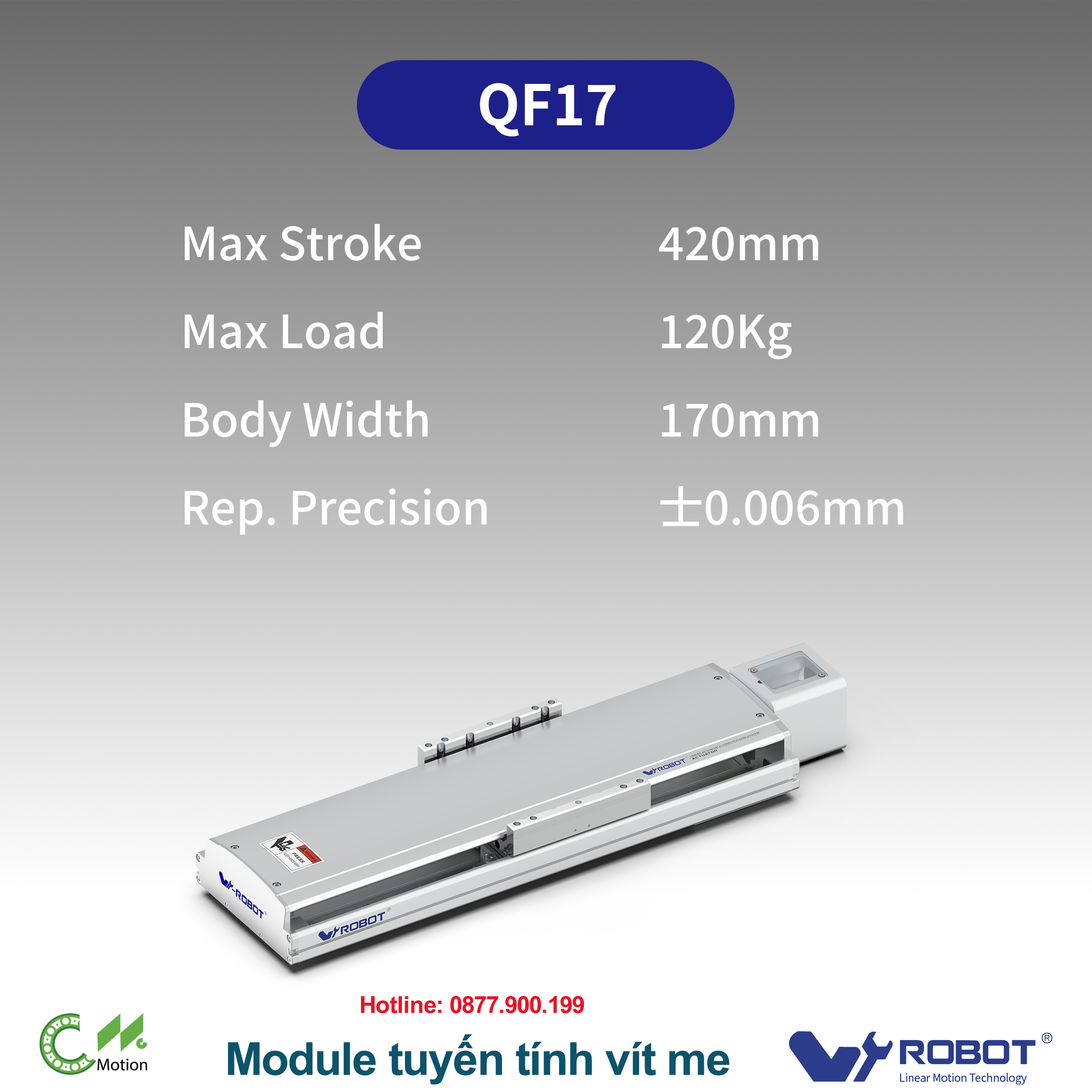 QF17 Module truyền động tuyến tính vít me Dòng QF (Siêu mỏng, Hành trình ngắn)