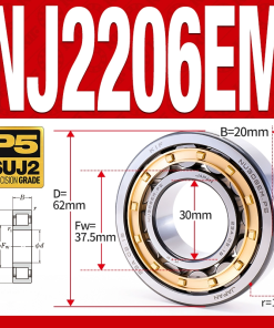 Vòng bi đũa - bạc đạn đũa trụ NU2206EM (Trục tự do - lồng cách bi Đồng - kt 30*62*20 mm)